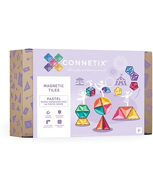 Connetix 48 Pieces - Shape Expansion Pack - Pastel -100% Non-toxic ABS Plastic - STEM Learning! Magnetic Games