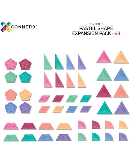 Connetix 48 Pieces - Shape Expansion Pack - Pastel -100% Non-toxic ABS Plastic - STEM Learning! Magnetic Games