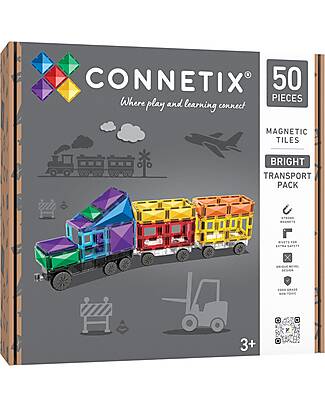 Connetix 50 Pieces - Transport Pack - Bright - 100% Non-Toxic ABS Plastic - STEM Learning! Magnetic Games