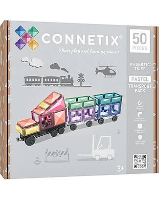 Connetix 50 Pieces - Transport Pack - Pastel - 100% Non-Toxic ABS Plastic - STEM Learning! Magnetic Games