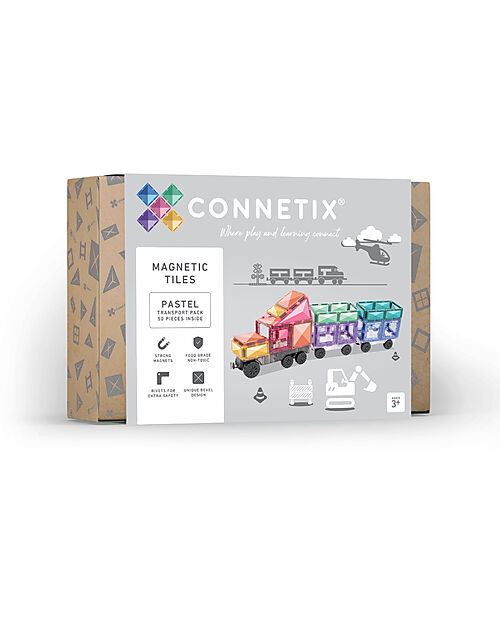 Connetix 50 Pieces - Transport - Pastel - 100% Non Toxic ABS Plastic - STEM Learning! Magnetic Games