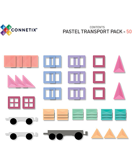 Connetix 50 Pieces - Transport - Pastel - 100% Non Toxic ABS Plastic - STEM Learning! Magnetic Games