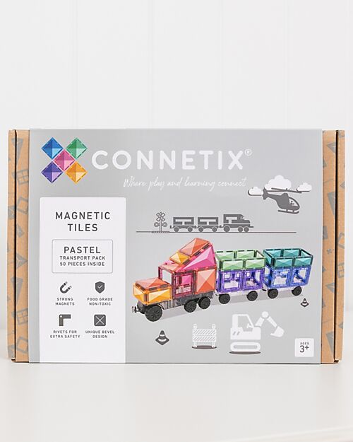 Connetix 50 Pieces - Transport - Pastel - 100% Non Toxic ABS Plastic - STEM Learning! Magnetic Games