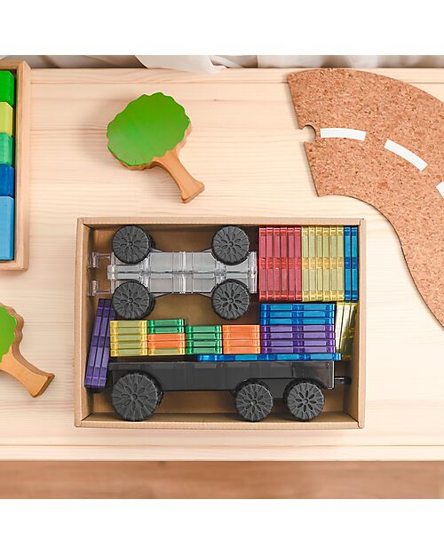 Connetix 50 Pieces - Transport - Rainbow - 100% Non Toxic ABS Plastic - STEM Learning! Magnetic Games