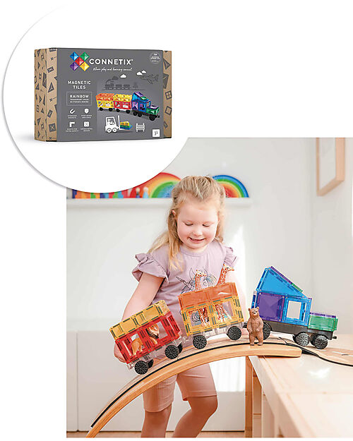 Connetix 50 Pieces - Transport - Rainbow - 100% Non Toxic ABS Plastic - STEM Learning! Magnetic Games