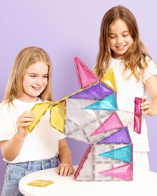 Connetix 56 Pieces - Unicorn Glitter Set - 100% Non-Toxic ABS Plastic - STEM Learning! Magnetic Games