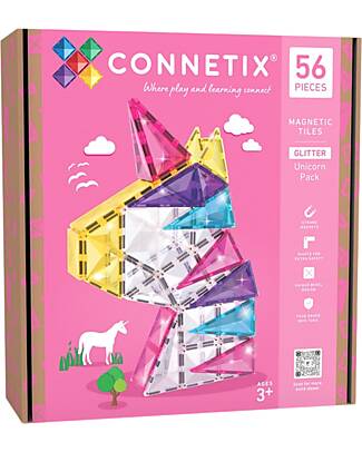 Connetix 56 Pieces - Unicorn Glitter Set - 100% Non-Toxic ABS Plastic - STEM Learning! Magnetic Games