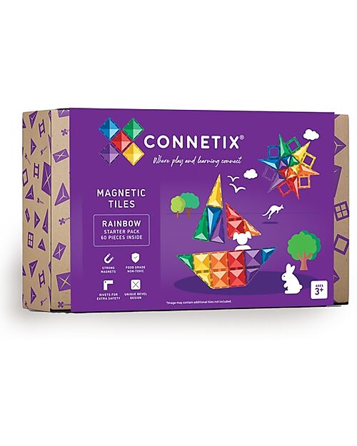 Connetix 60 Pieces - Starter Pack - Rainbow -100% Non-toxic ABS Plastic - STEM Learning! Magnetic Games
