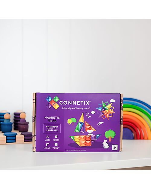 Connetix 60 Pieces - Starter Pack - Rainbow -100% Non-toxic ABS Plastic - STEM Learning! Magnetic Games
