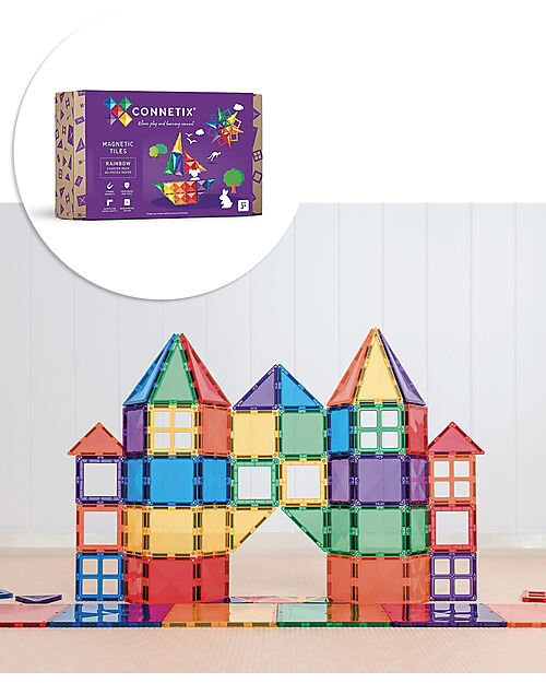 Connetix 60 Pieces - Starter Pack - Rainbow -100% Non-toxic ABS Plastic - STEM Learning! Magnetic Games