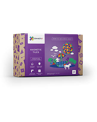 Connetix 62 Pieces - Starter Pack - Rainbow -100% Non-toxic ABS Plastic - STEM Learning! Magnetic Games