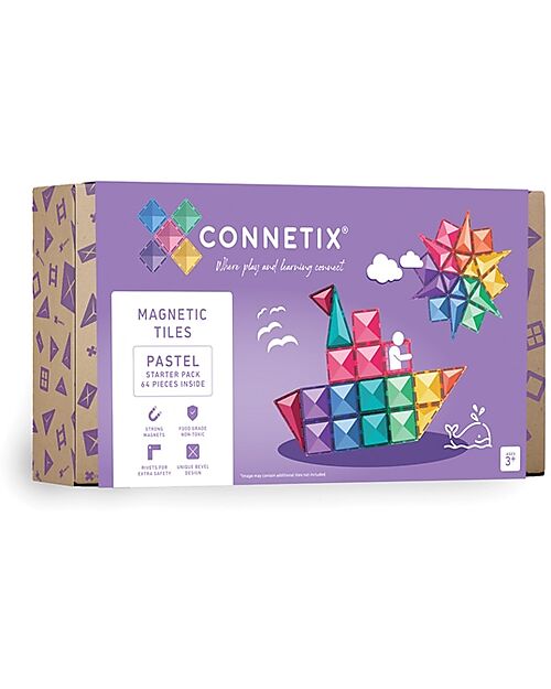 Connetix 64 Pieces - Starter Pack - Pastel -100% Non-toxic ABS Plastic - STEM Learning! Magnetic Games