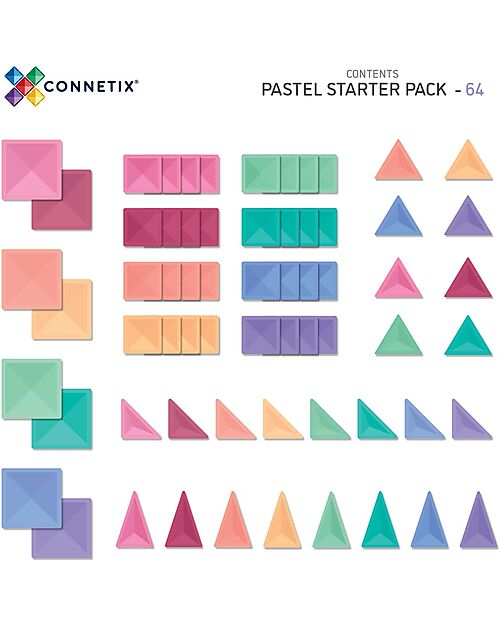 Connetix 64 Pieces - Starter Pack - Pastel -100% Non-toxic ABS Plastic - STEM Learning! Magnetic Games