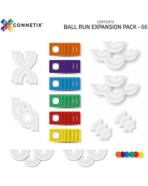Connetix Ball Run Expansion - 66 Pieces - Rainbow - STEM Learning! Magnetic Games