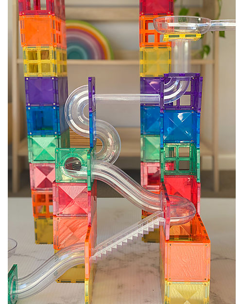 Connetix Ball Run Pack for Magnetic Tiles - Rainbow - 92 pc - STEM Learning! Magnetic Games