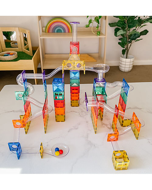 Connetix Ball Run Pack for Magnetic Tiles - Rainbow - 92 pc - STEM Learning! Magnetic Games