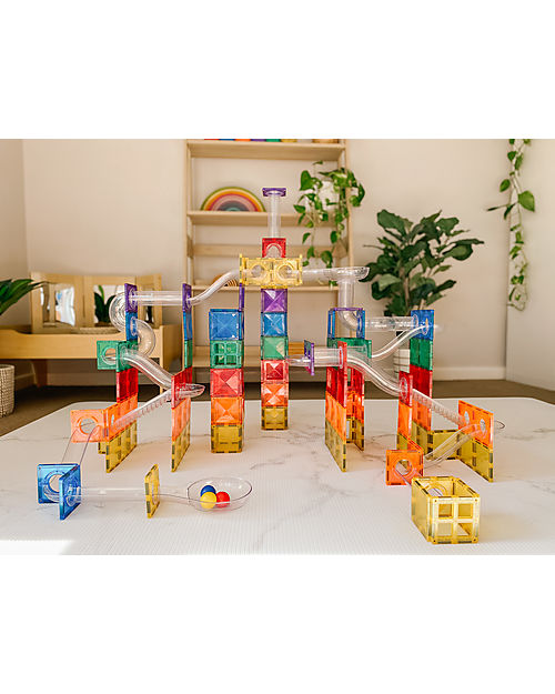 Connetix Ball Run Pack for Magnetic Tiles - Rainbow - 92 pc - STEM Learning! Magnetic Games