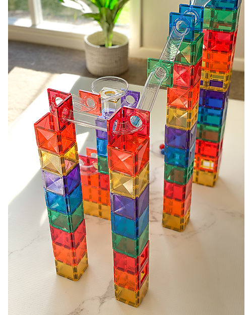 Connetix Ball Run Pack for Magnetic Tiles - Rainbow - 92 pc - STEM Learning! Magnetic Games