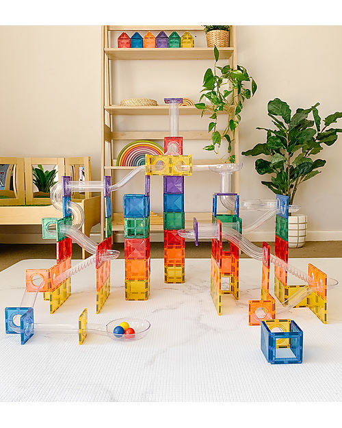 Connetix Ball Run Pack for Magnetic Tiles - Rainbow - 92 pc - STEM Learning! Magnetic Games