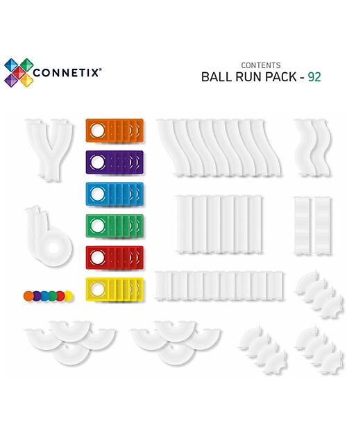 Connetix Ball Run Pack for Magnetic Tiles - Rainbow - 92 pc - STEM Learning! Magnetic Games