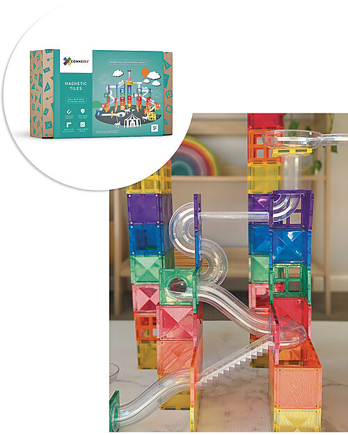 Connetix Ball Run Pack for Magnetic Tiles - Rainbow - 92 pc - STEM Learning! Magnetic Games