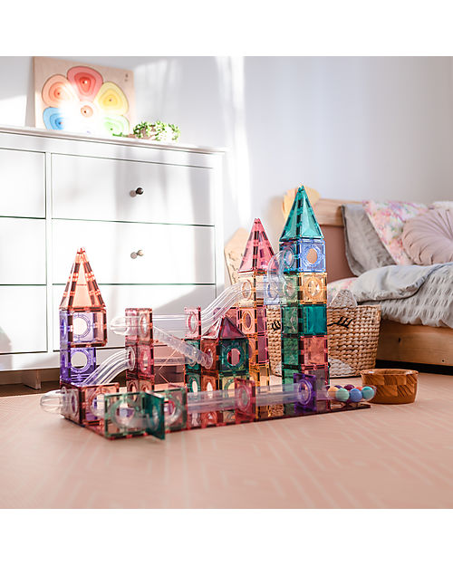 Connetix Ball Run Pack - Pastel - 106 pc - 100% Non-toxic ABS Plastic - STEM Learning! Magnetic Games