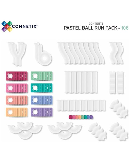 Connetix Ball Run Pack - Pastel - 106 pc - 100% Non-toxic ABS Plastic - STEM Learning! Magnetic Games