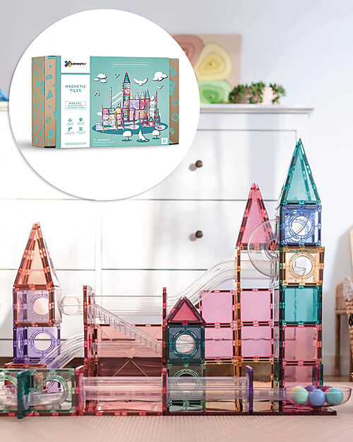 Connetix Ball Run Pack - Pastel - 106 pc - 100% Non-toxic ABS Plastic - STEM Learning! Magnetic Games