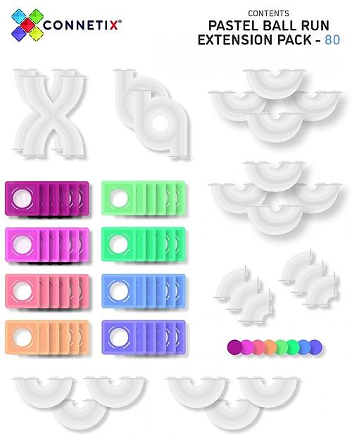Connetix Ball Run Pack - Pastel - 80 pc - 100% Non-toxic ABS Plastic - STEM Learning! Magnetic Games