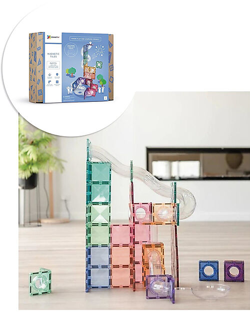 Connetix Ball Run Pack - Pastel - 80 pc - 100% Non-toxic ABS Plastic - STEM Learning! Magnetic Games