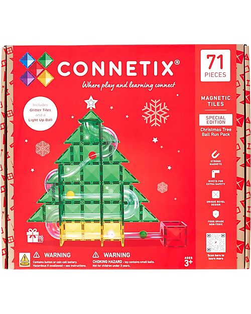 Connetix Christmas Tree Ball Run Expansion - 71 Pieces - STEM Learning! Magnetic Games