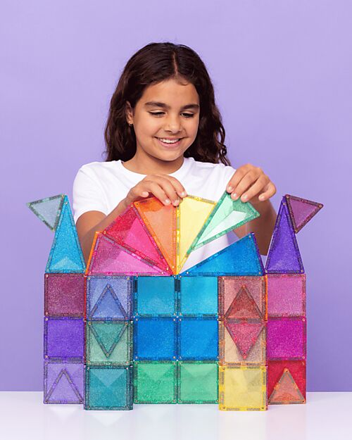 Connetix Glitter Castle Set - 48 Pieces - 100% Non-Toxic ABS Plastic - STEM Learning! Magnetic Games