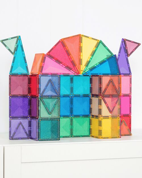 Connetix Glitter Castle Set - 48 Pieces - 100% Non-Toxic ABS Plastic - STEM Learning! Magnetic Games