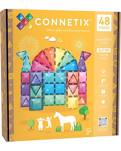 Connetix Glitter Castle Set - 48 Pieces - 100% Non-Toxic ABS Plastic - STEM Learning! Magnetic Games