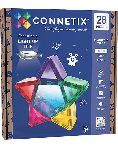 Connetix Light Star - 28 Pieces - 100% Non-toxic ABS Plastic - STEM Learning! Magnetic Games