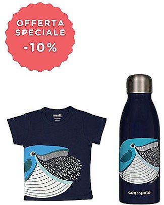 Coq en Pâte Blue T-shirt + Steel Bottle Made in Collaboration with Qwetch Thermos Bottles