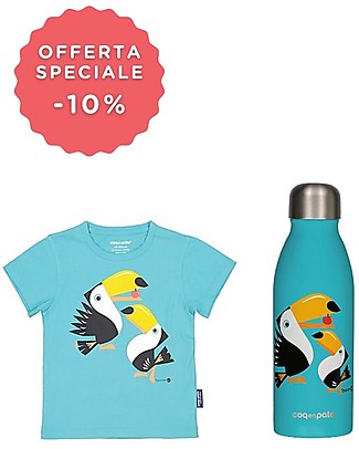 Coq en Pâte Light Blue T-shirt + Steel Bottle Made in Collaboration with Qwetch Thermos Bottles