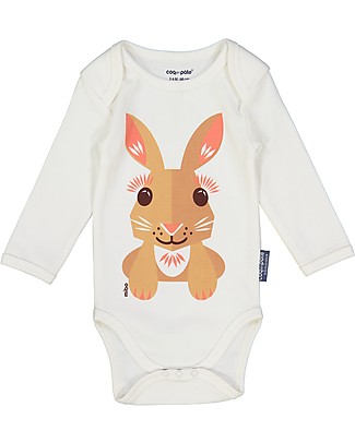 Coq en Pâte Long Sleeved Bodysuit and Bib Rabbit, Coral Pink - 100% organic cotton Long Sleeves Bodies