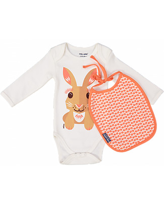 Coq en Pâte Long Sleeved Bodysuit and Bib Rabbit, Coral Pink - 100% organic cotton Long Sleeves Bodies
