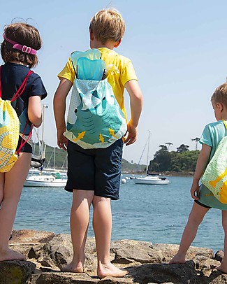 Coq en Pâte Manta Ray Kids Soft Backpack/Bag, Lake Blue - 100% Organic Cotton (37 x 33 cm) Kindergarten Backpacks