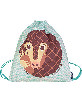 Coq en Pâte Pangolin Kids Soft Backpack/Bag, Blue - 100% Organic Cotton (37 x 33 cm) Small Backpacks