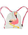 Coq en Pâte Pink Flamingo Kids Soft Backpack/Bag, Light Blue - 100% Organic Cotton (37 x 33 cm) Kindergarten Backpacks
