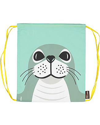 Coq en Pâte Seal Kids Soft Backpack/Bag, Light Green - 100% Organic Cotton (37 x 33 cm) Small Backpacks