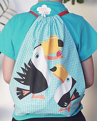 Coq en Pâte Soft Toucan Backpack - Blue - 100% Organic Cotton - Perfect for kindergarten! (37 x 33 cm) Small Backpacks