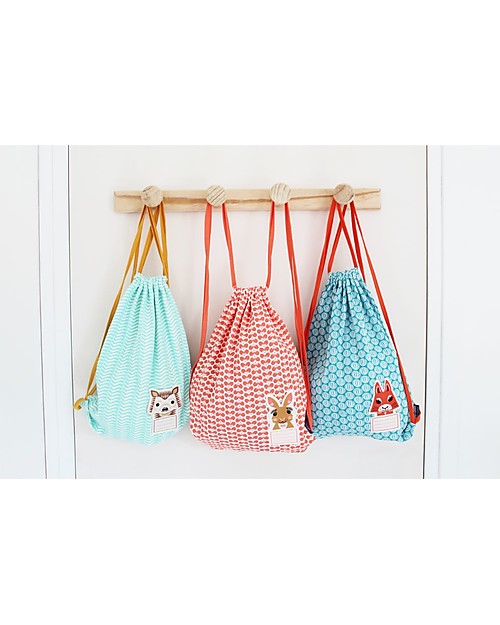 Coq en Pâte Squirrel Kids Soft Backpack/Bag, Teal Green - 100% Organic Cotton Kindergarten Backpacks