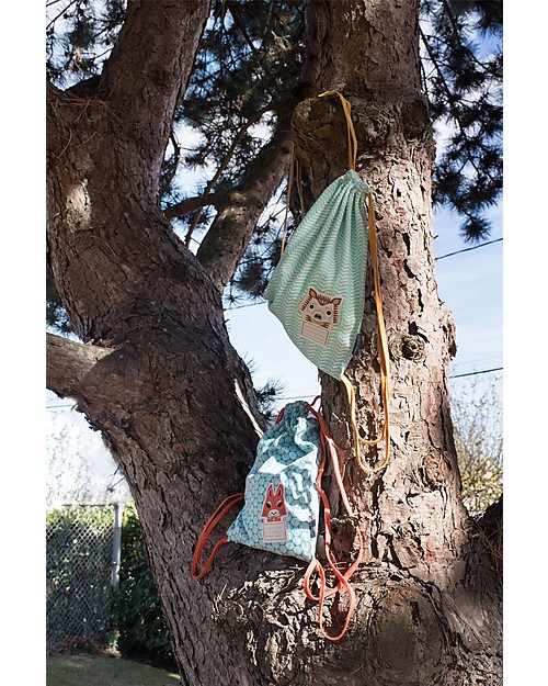 Coq en Pâte Squirrel Kids Soft Backpack/Bag, Teal Green - 100% Organic Cotton Kindergarten Backpacks