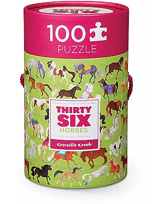 Crocodile Creek 100piece Puzzle in Canister with 36 Wonderful Horses! STEM toys
