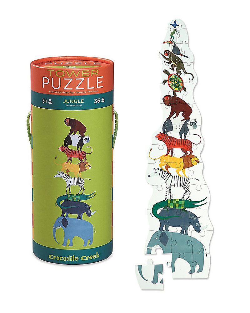 Crocodile Creek 36piece Puzzle in Canister, Jungle - A Tower of Animals ...