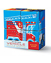 Crocodile Creek Mini Block Puzzle, Busy Vehicles: Train, Truck, Police Car and Fire Engine! - 4 pieces Puzzles