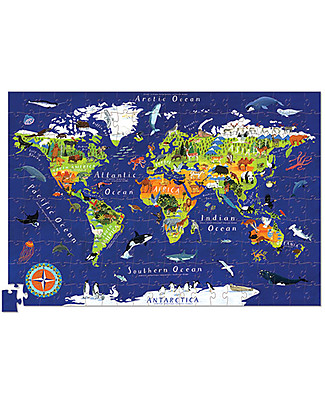 Crocodile Creek Puzzle (200 Pieces) + Poster - World and Animals Map Puzzles
